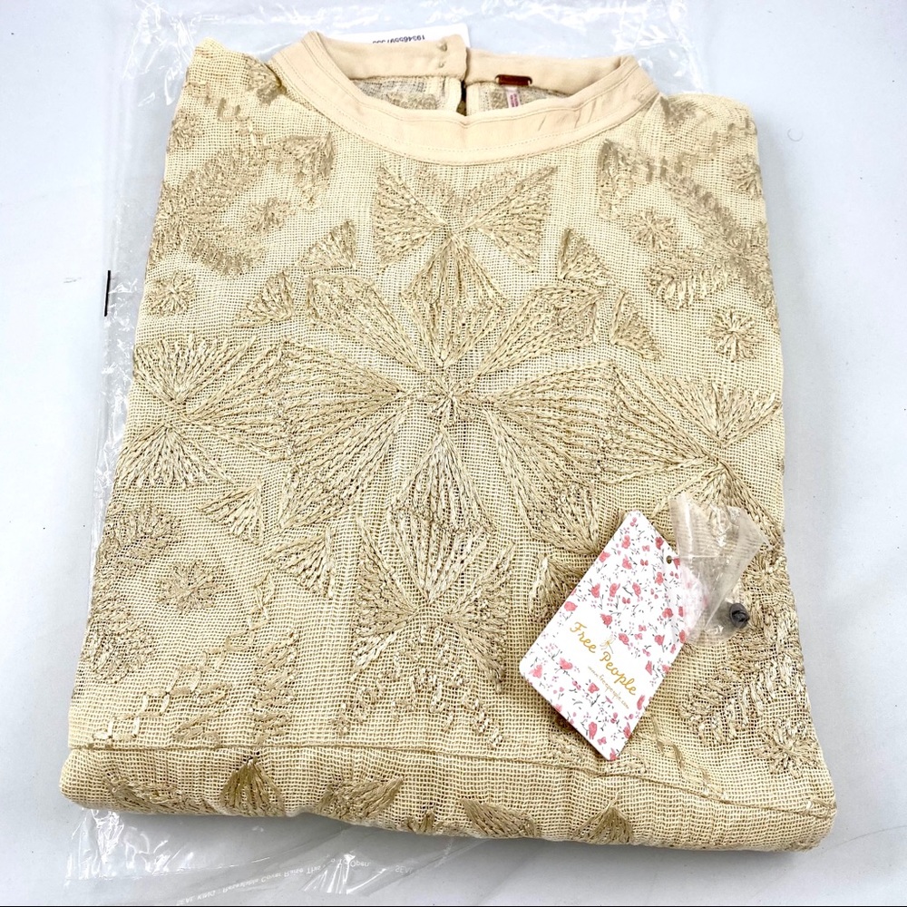 Free People Cleo ivory Embroidered Mini Dress w/ bell sheer sleeves 12 - Picture 12 of 12